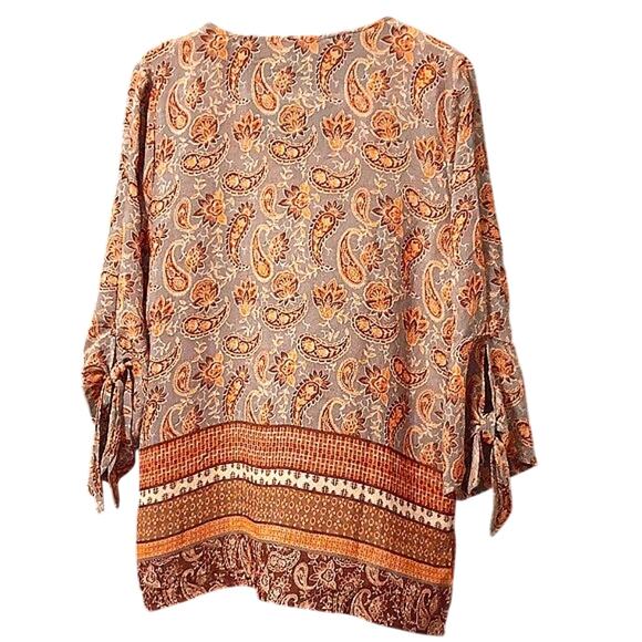 Fred David Large Paisely Floral Geometric Pattern V-Neck 3/4 Sleeve Top EUC - Picture 2 of 6